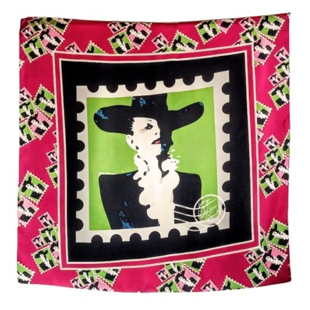 Vintage Vollbracht Postage Stamp Square Silk Scarf